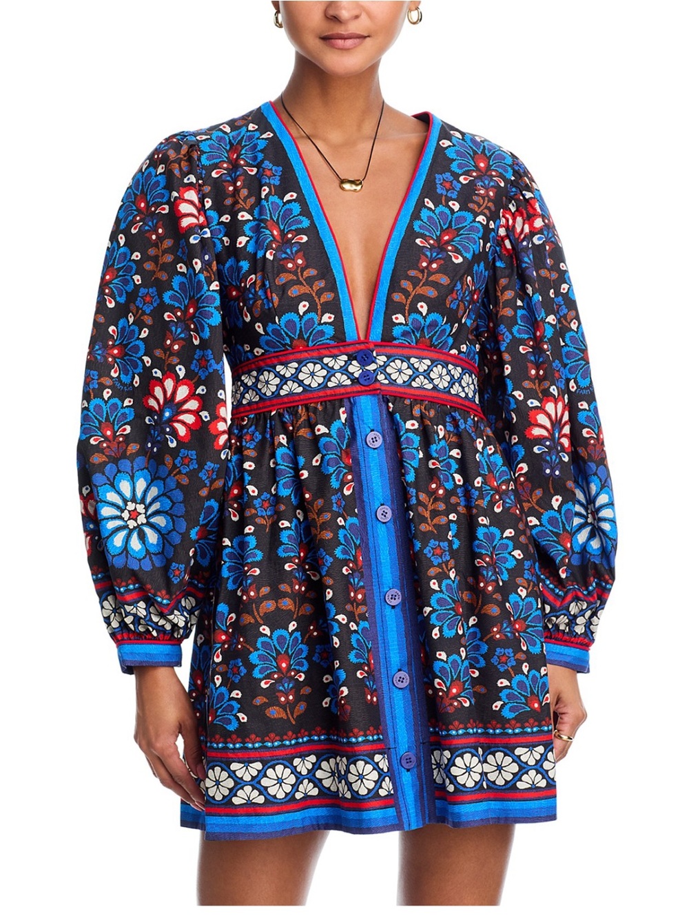 FARM Rio Black Tunic with Blue and Red Floral Embroidery
